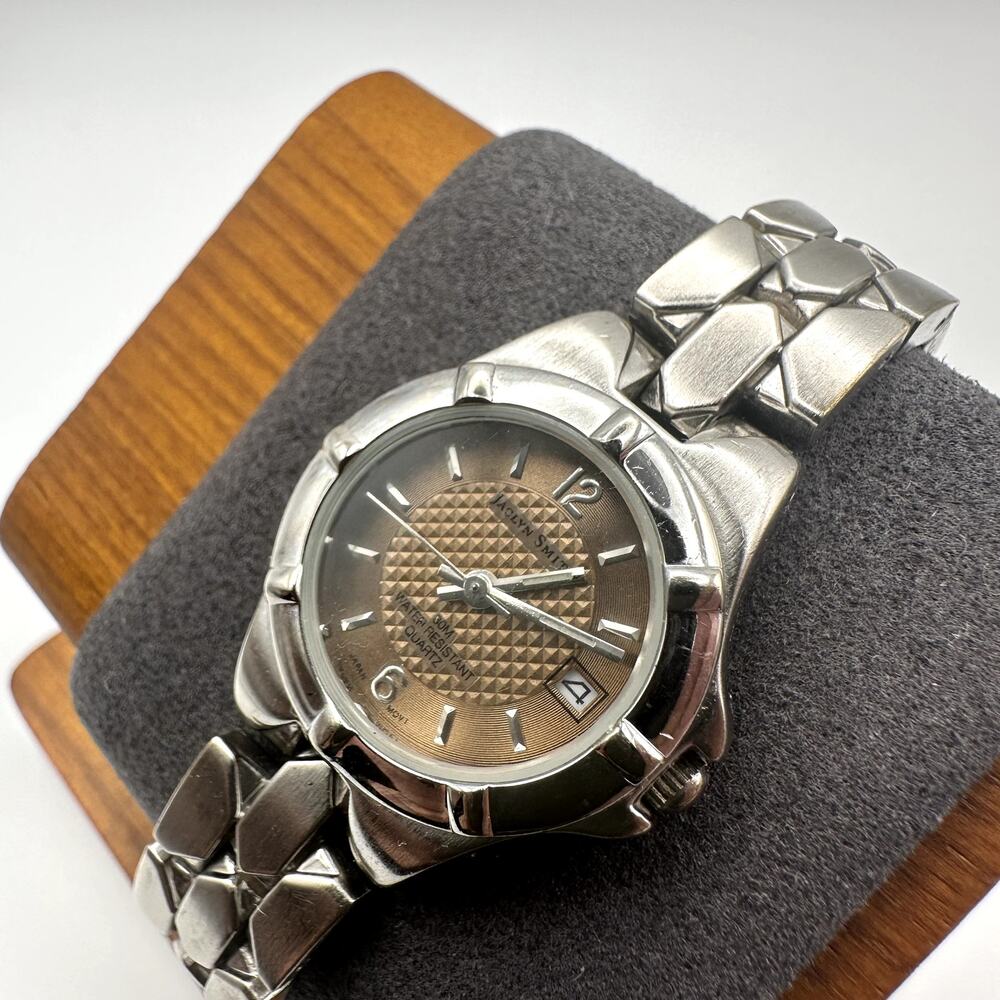 Jaclyn Smith Women's Quartz Date Watch Silver Bracelet Brown Dial